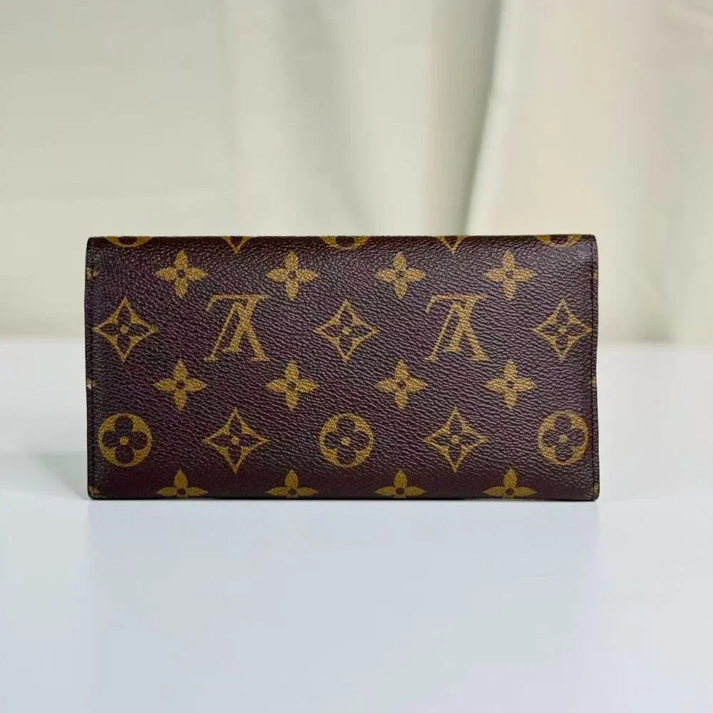 Louis Vuitton Monogram Canvas Wallet with Red Button Closure